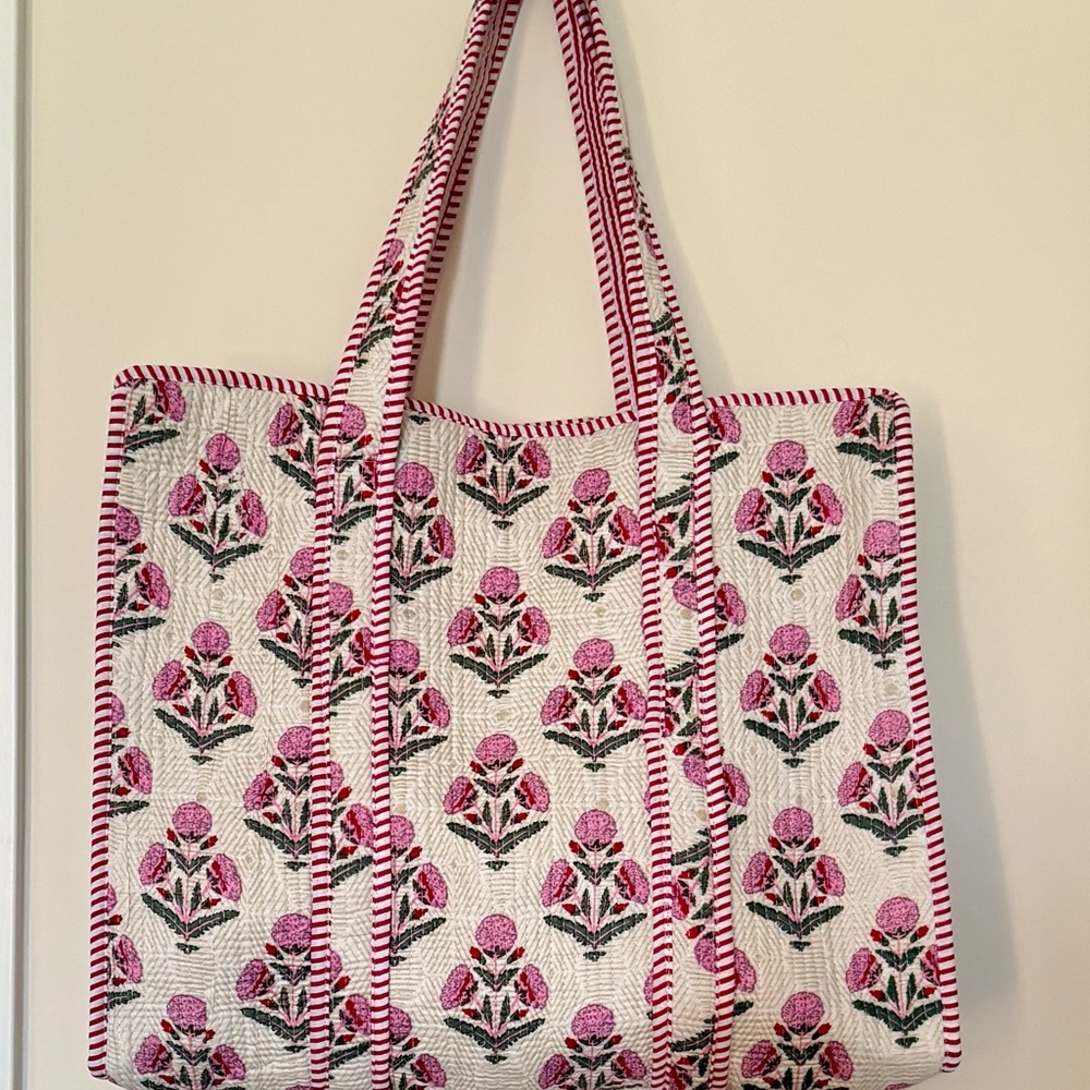 Floral Pink and White Tote Bag